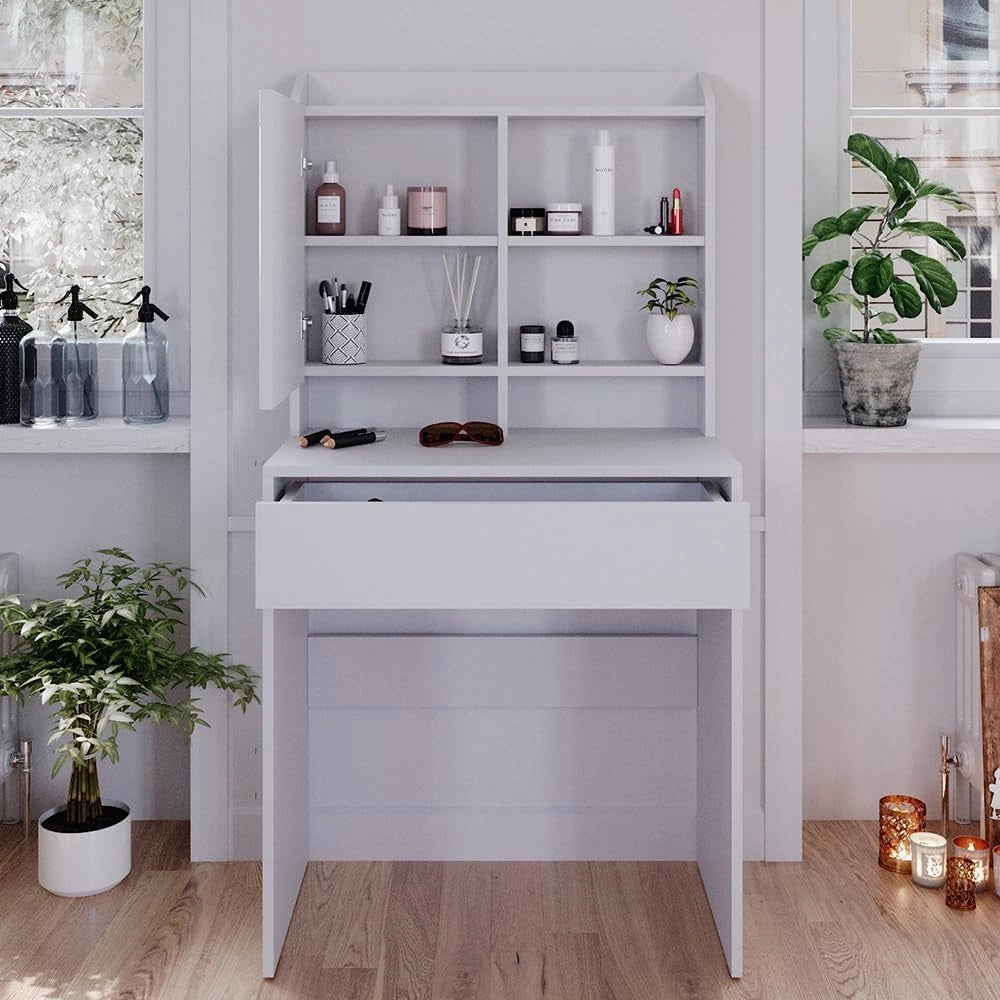 Vicco Tavolo da toeletta Laura, Bianco, 70 cm, Luce integrata – non è necessaria una lampada da tavolo aggiuntiva