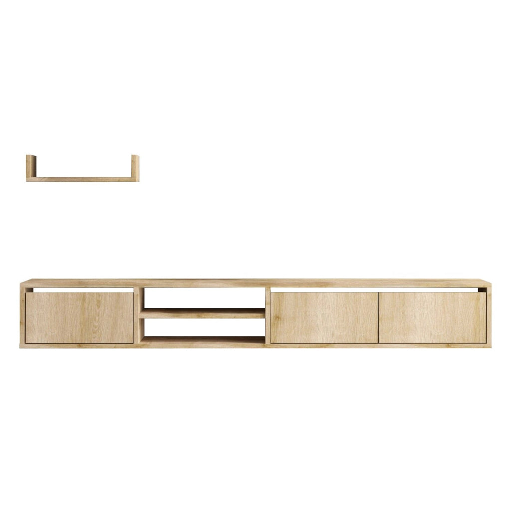 Mobile TV sospeso "Heka" con ripiano in legno - 180 x 30 x 25 cm - Beige