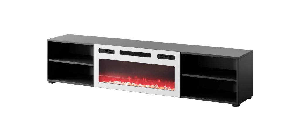 Mobile porta TV soggiorno con caminetto bianco ROLLO cm 180x33x37-39h Nero opaco