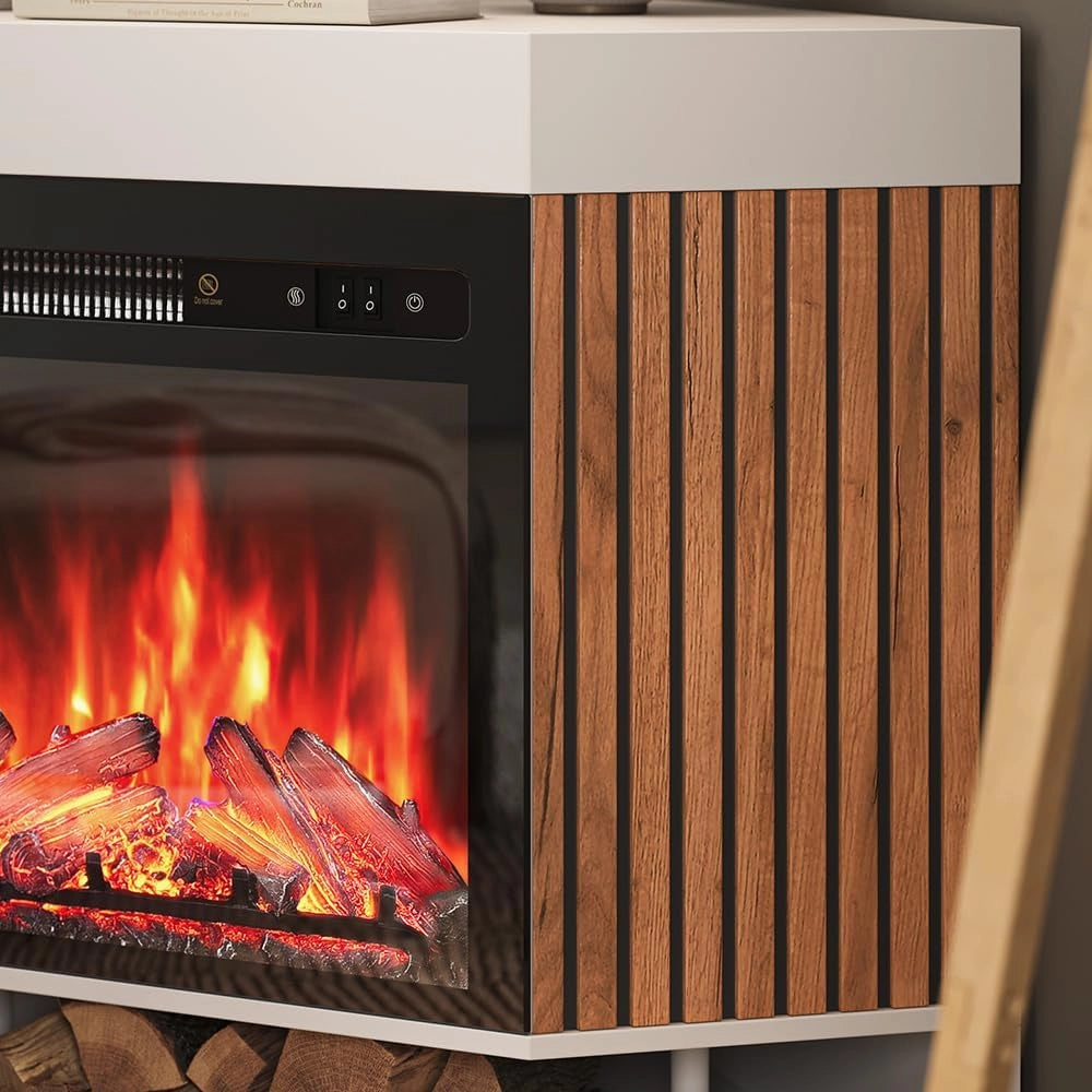 Caminetto elettrico "Lynea", Bianco, 100 cm con effetto fiamma realistico e riscaldatore da 1800W