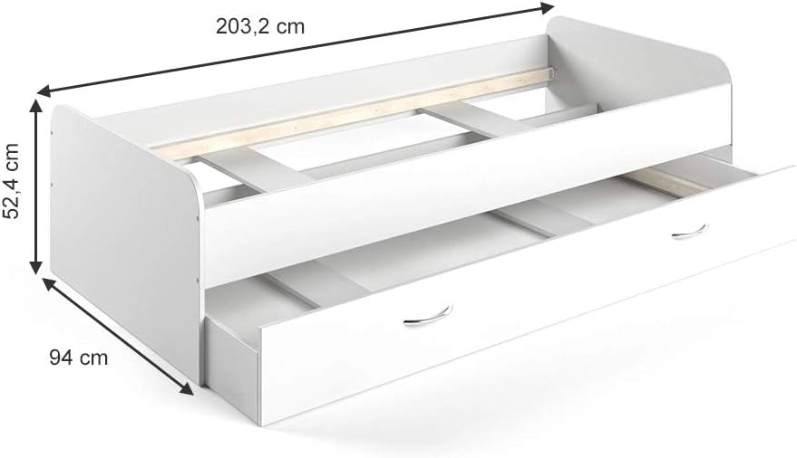 Letto per bambini Enzo, Bianco, 90x200 cm, estendibile su entrambi i lati come letto aggiuntivo per adolescenti
