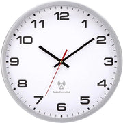 Orologio da Parete Radiocomandato 30cm con Batterie Quartz facile da Leggere per Camera, Casa, Cucina, Camera da Letto, Ufficio, Scuola (Bianco + Argento, 30cm)
