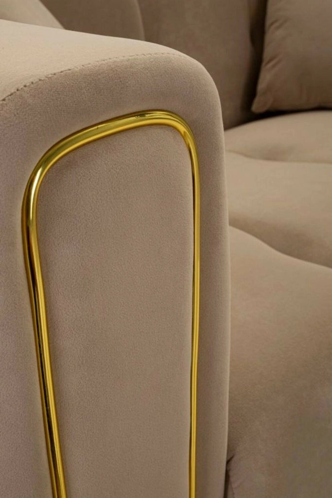 Divano fisso 2 posti Gandolfo, Sofà dritto, Divanetto per salotto, Poltrona matrimoniale, 81x155 h71 cm, Grigio e Oro