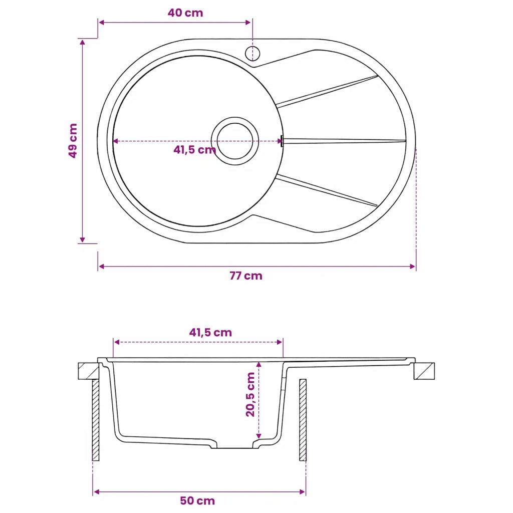 Lavello da Cucina a Vasca Singola Granito 77 x 49 x 20.5 cm 42053749