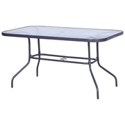 TAVOLO DA ESTERNO IN METALLO E VETRO TEMPERATO CON FORO PER OMBRELLONE 140X80X70CM