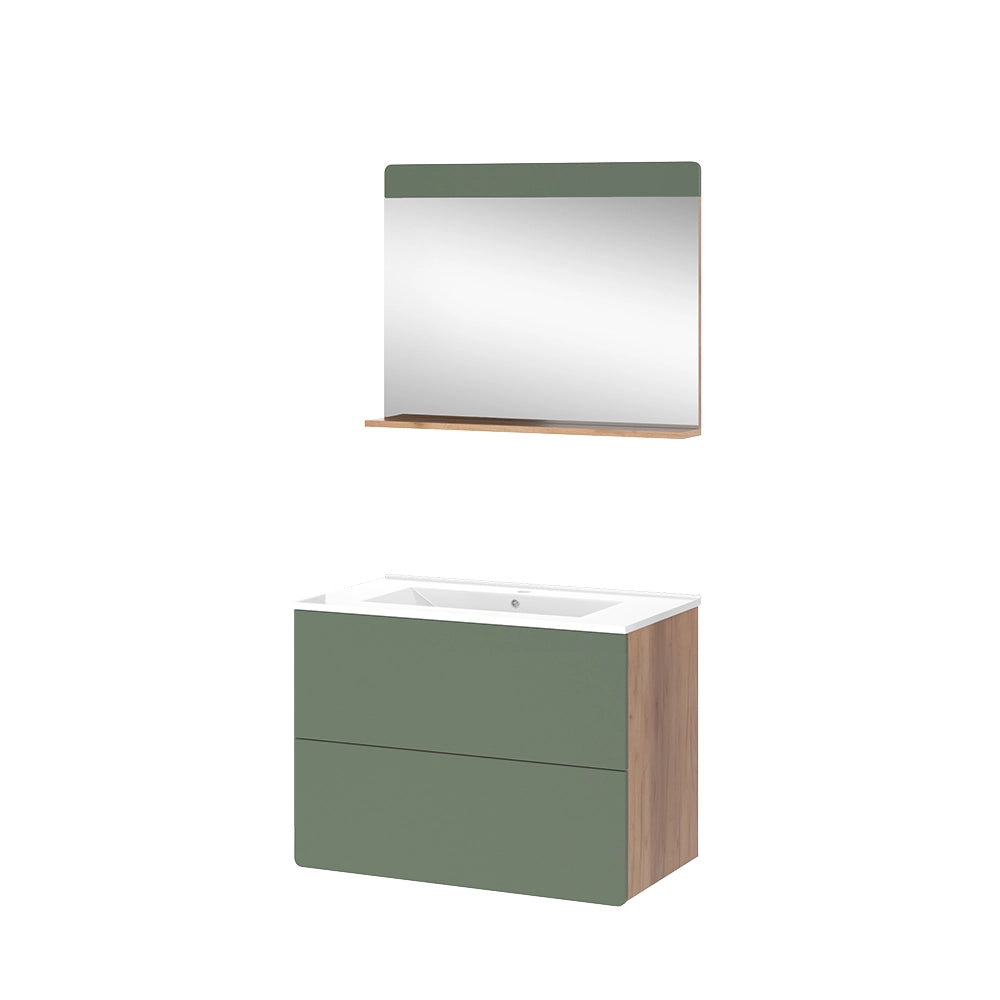 Vicco Set di mobili da bagno Goldkraft rovere/verde 3 parti con specchio