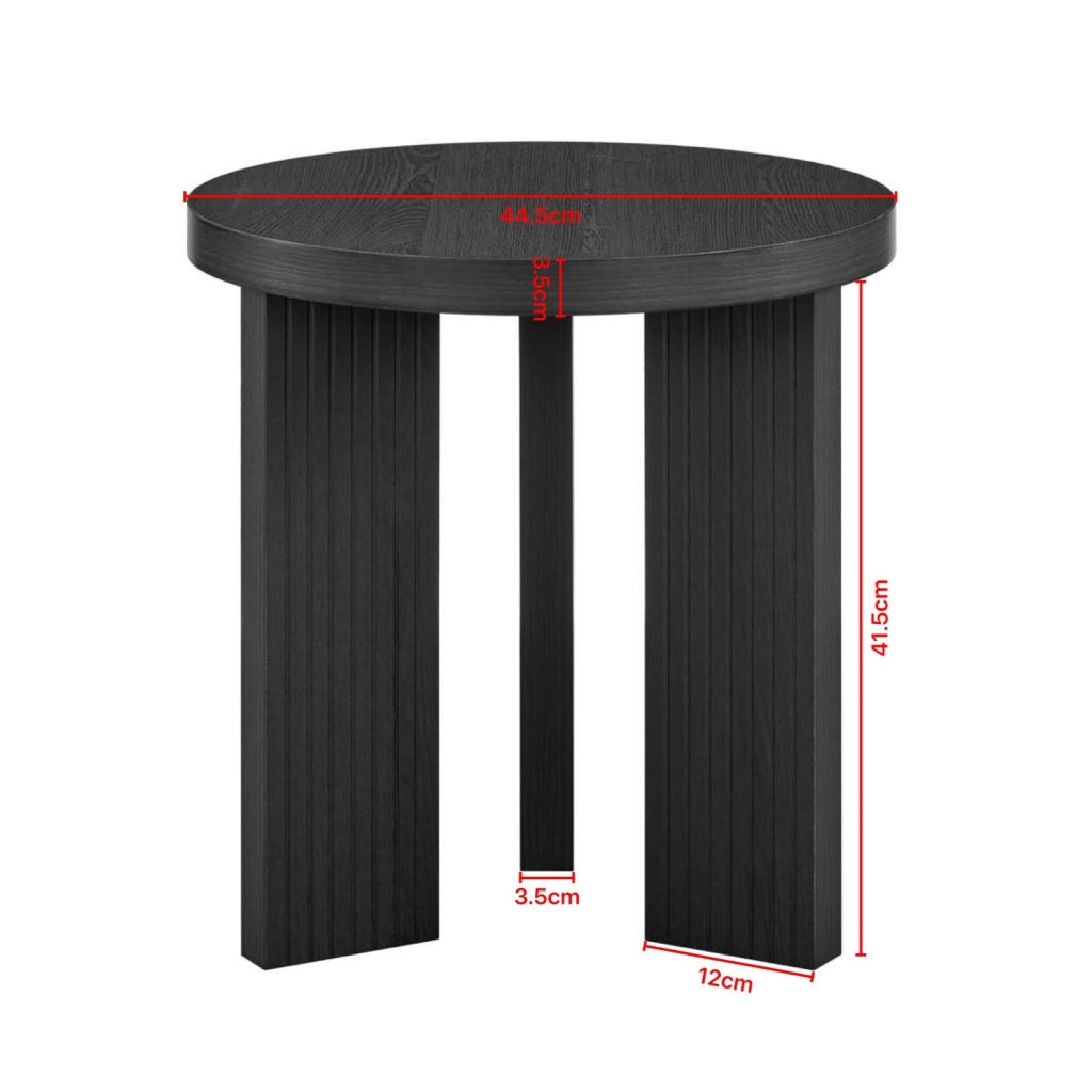 Tavolino rotondo a 3 gambe in MDF nero con scanalature verticali