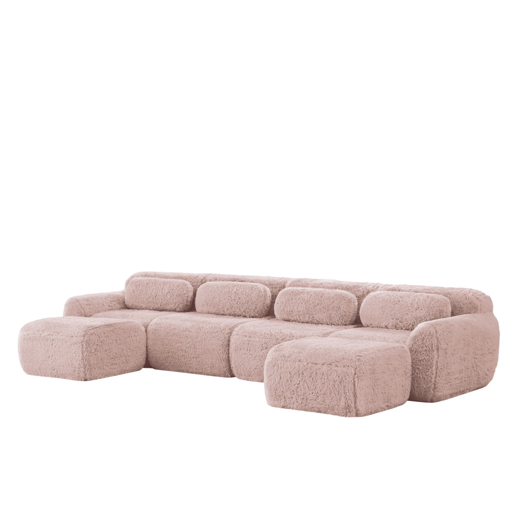 Divano Modulare a U con Cuscini ¨C MINIMAL ¨C Rosa, Tessuto Plush, Morbido