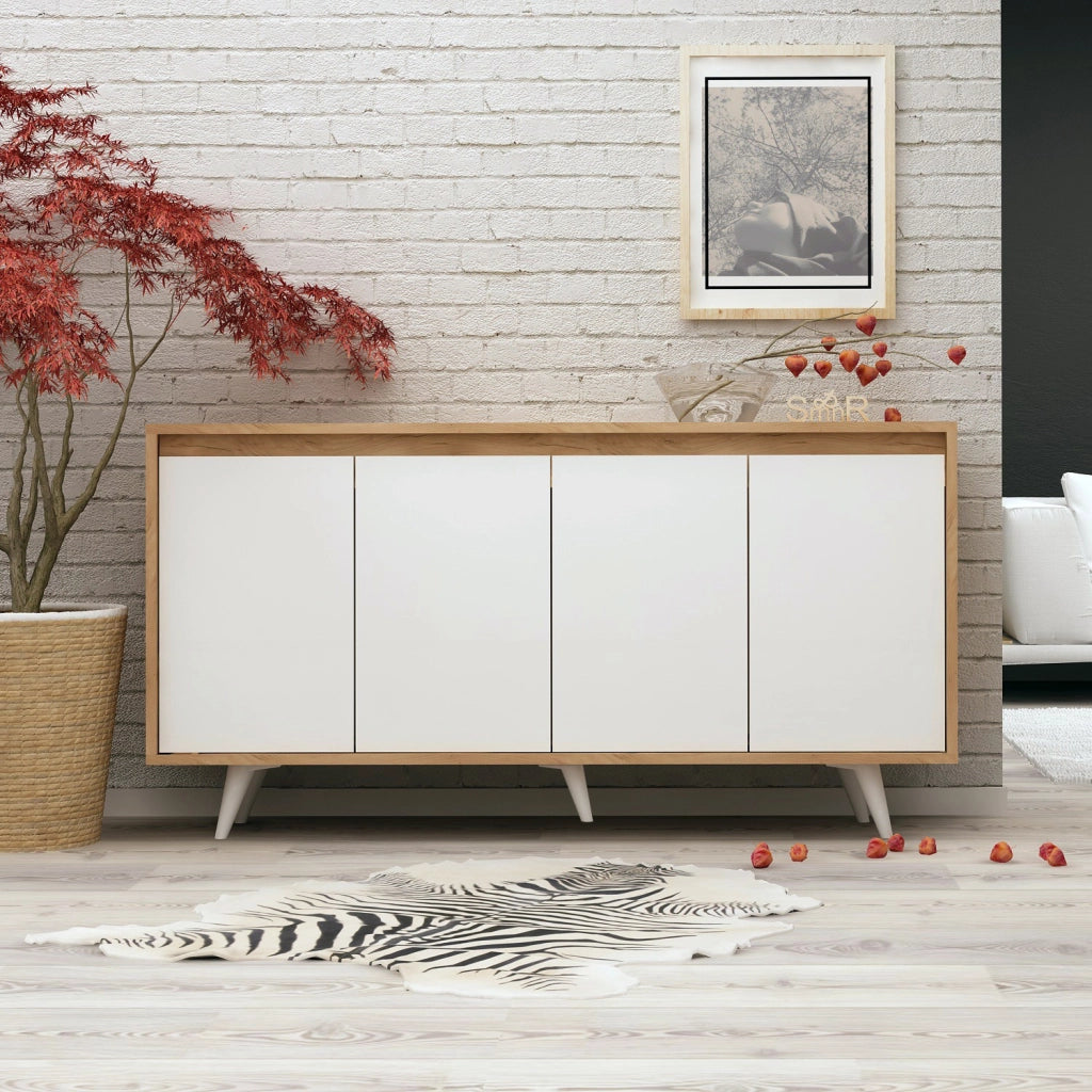 Credenza in legno "Shans" - 140 x 40 x 86 cm - Bianco