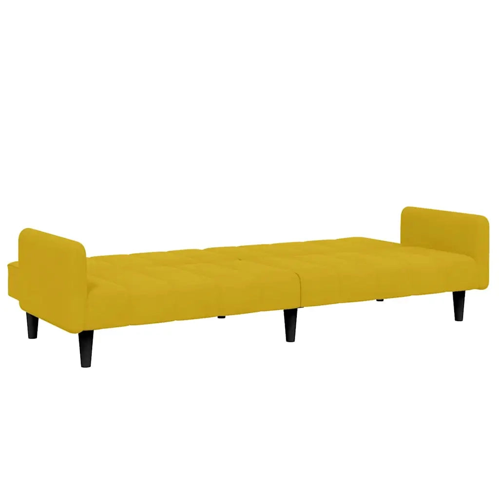 Divano Letto 2 Posti con Sgabello Giallo in Velluto