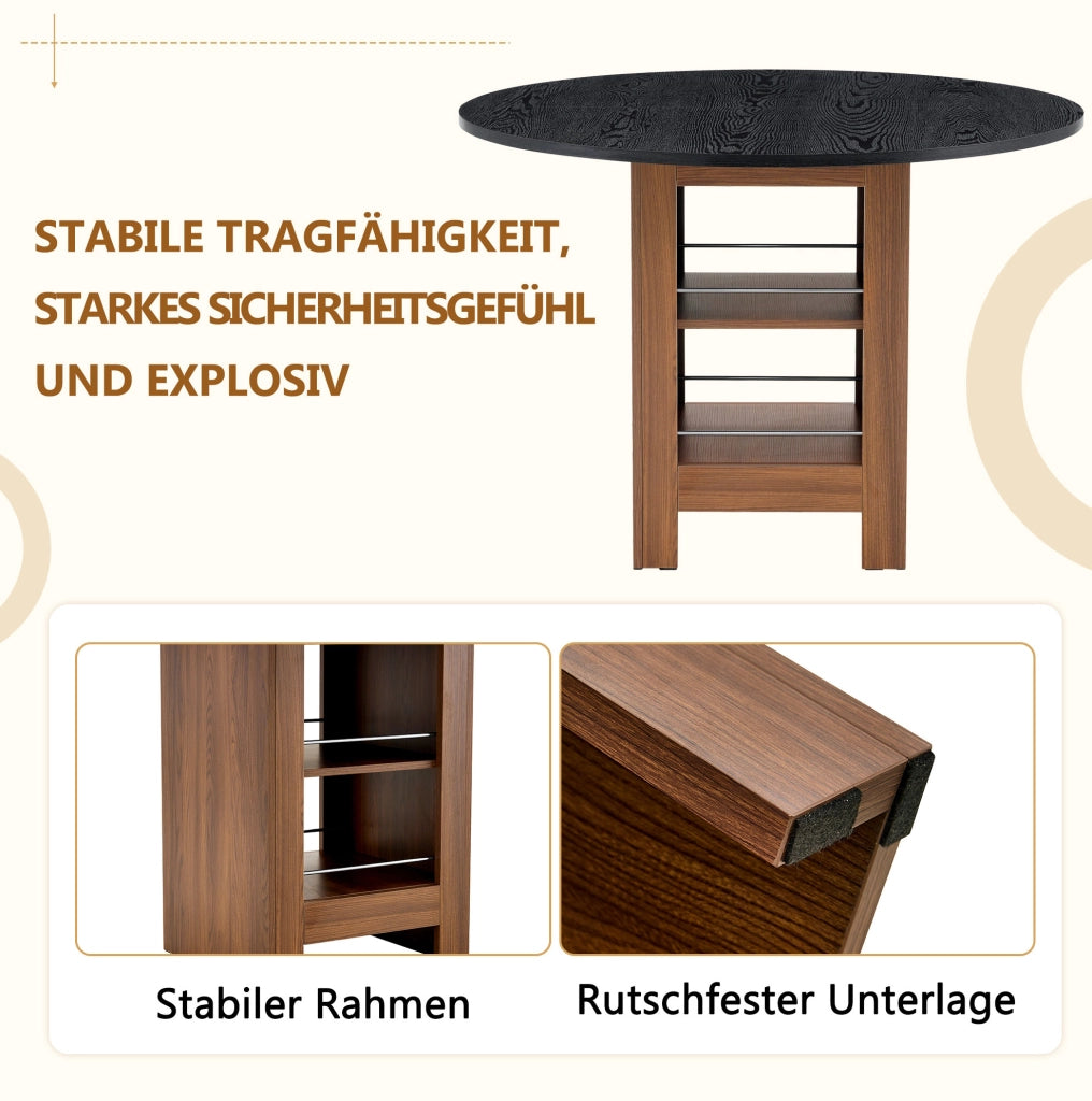 Tavolo da pranzo rotondo ULEVR ?100 cm con vani aperti, MDF noce e nero, altezza 76 cm