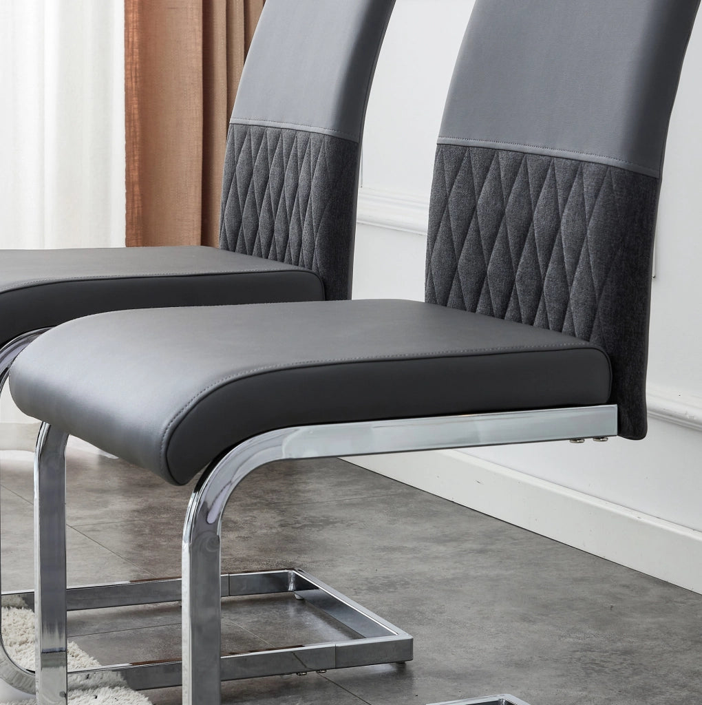 Sedia da pranzo ergonomica grigia con schienale imbottito e struttura in metallo resistente