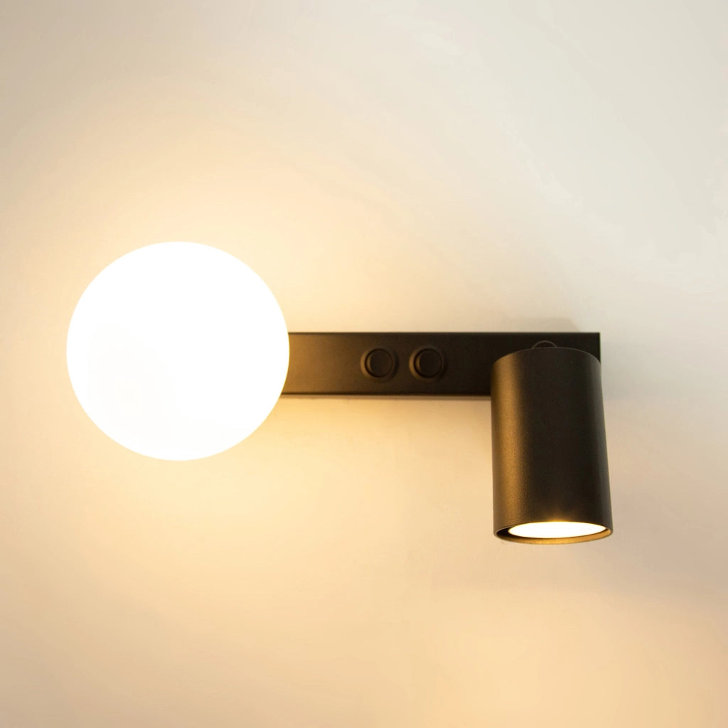 Applique moderna nera sfera vetro bianco G9+GU10 Tavira
