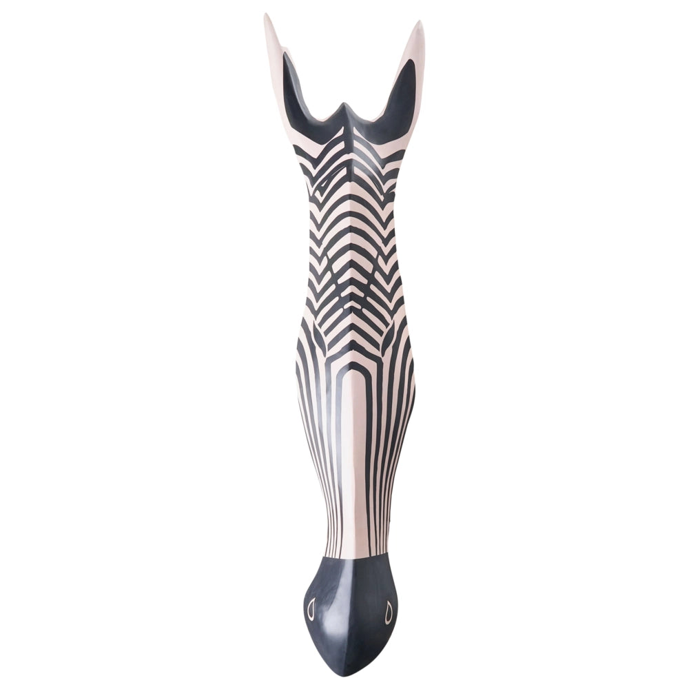 Decorazione da parete in legno di mango bianco e nero Decorazione da appendere con motivo zebra Stile boho swahili fatto a mano