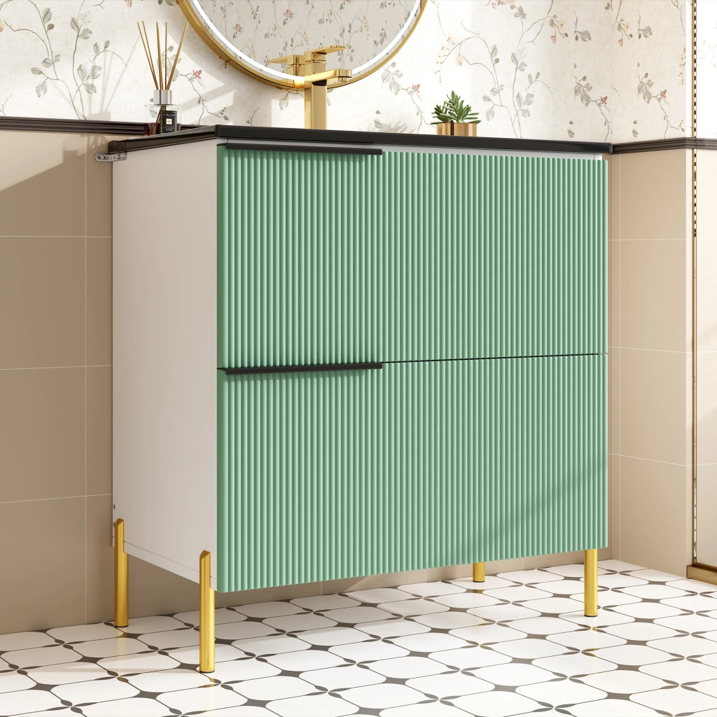 Mobile sottolavabo autoportante da bagno con lavabo in ceramica, 2 cassetti in MDF, verde, 81,5 × 47 × 90 cm