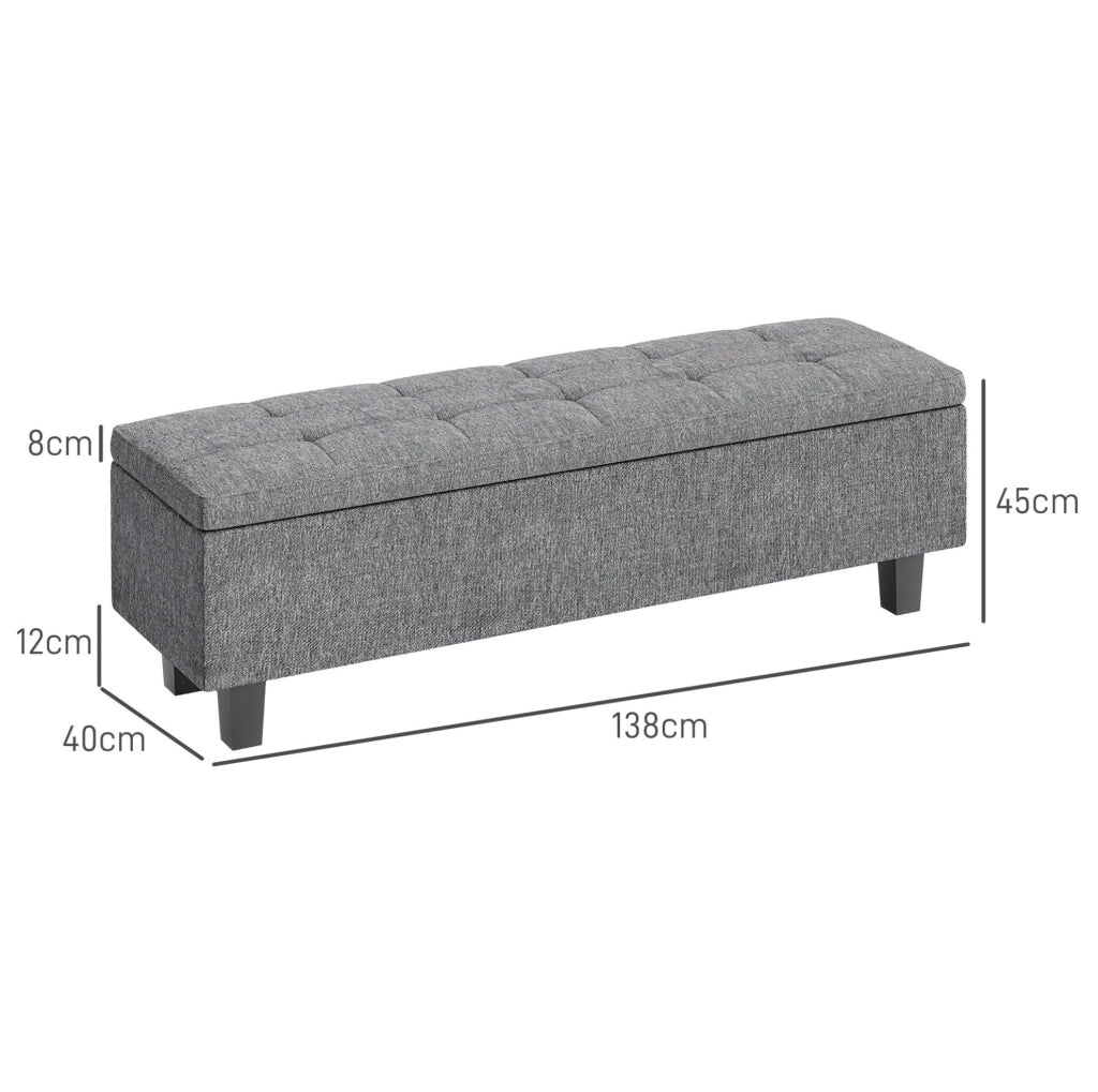 Panca imbottita con contenitore grigio scuro, 138 cm