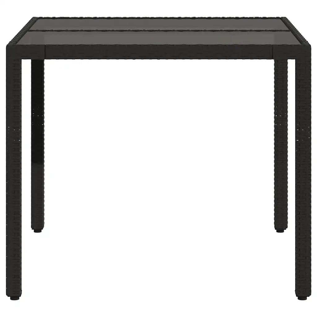 Tavolo da Giardino Piano in Vetro Nero 90x90x75 cm Polyrattan 365586
