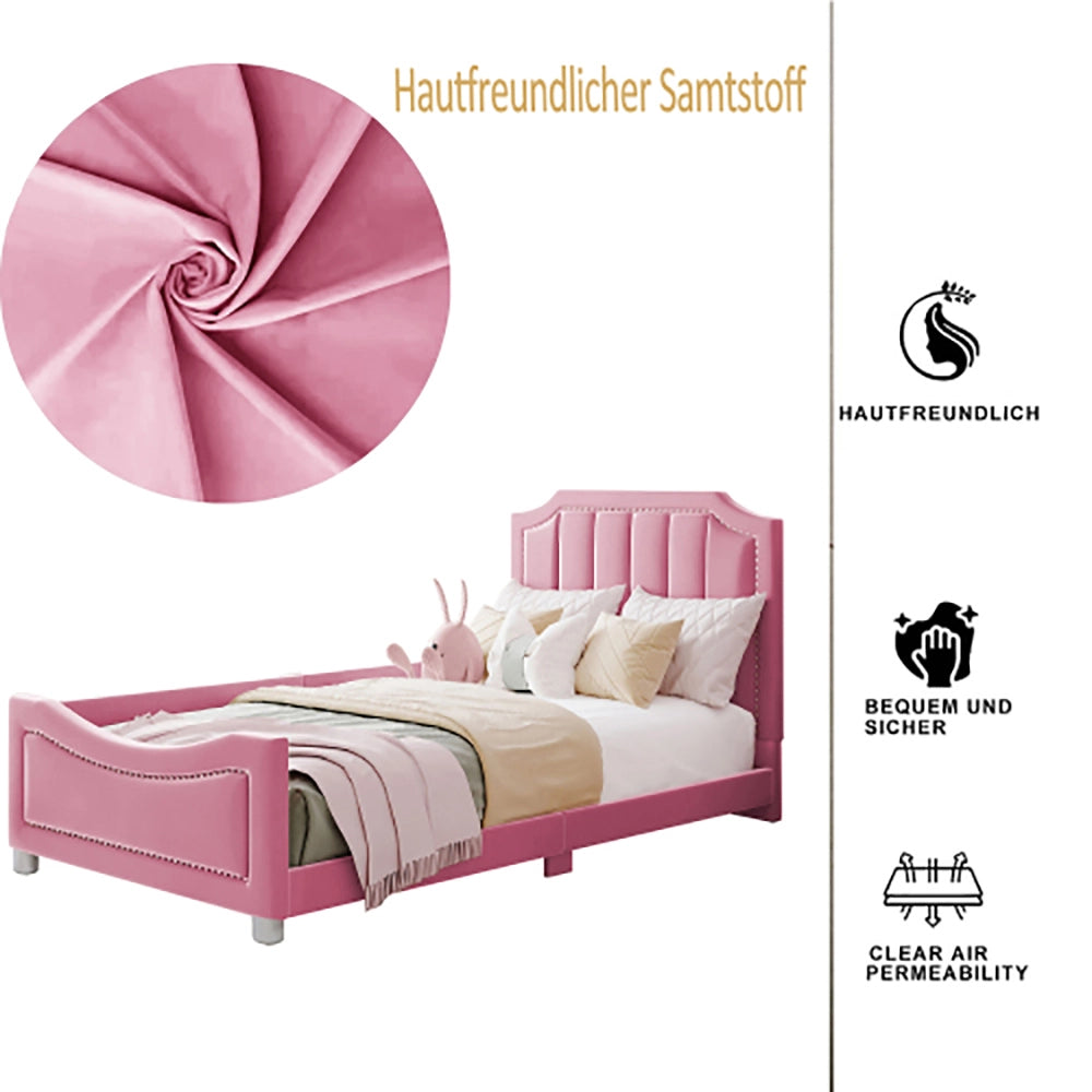 Letto a baldacchina per bambini imbottito - Xylo - 90x200cm - Rosa - Trasformabile in divano letto