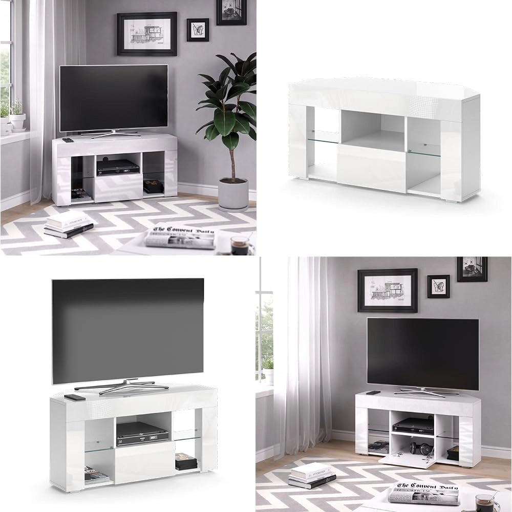 Mobile tv Denver, Bianco, 100 x 50 cm, adatto come supporto TV con ripiani aperti e chiusi