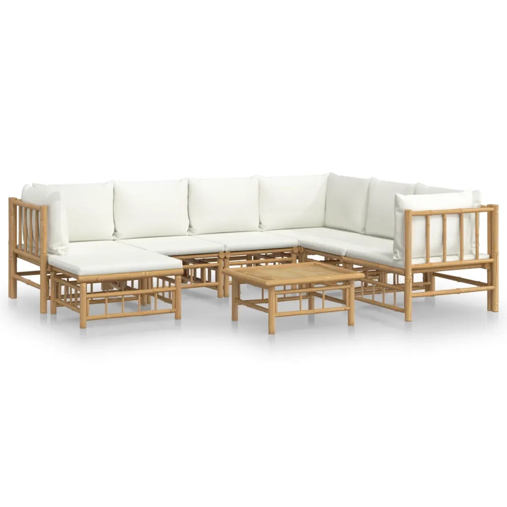 Set Salotto da Giardino 8pz con Cuscini Bianco Crema in Bambù 3155191