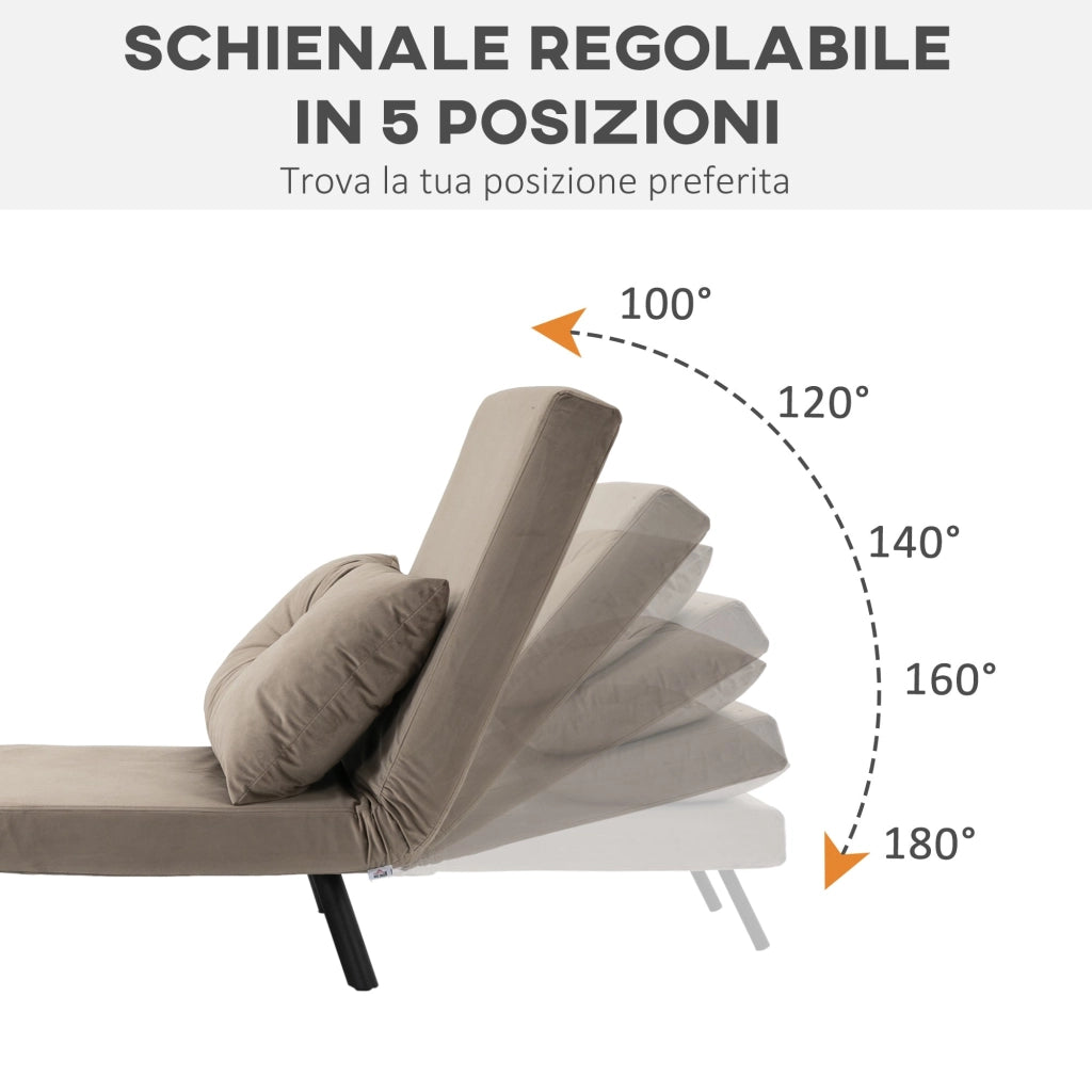 Poltrona Letto Singolo Trasformabile 63x73x81 cm in Tessuto Effetto Velluto Grigio