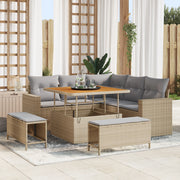 Set Divano Da Giardino 8 Pezzi Con Cuscini Beige Polyrattan Acacia