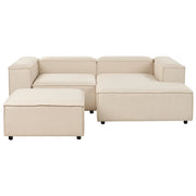Divano modulare moderno angolare a 3 posti lato sinistro con ottomana in poliestere Beige Gambe nere Soggiorno moderno