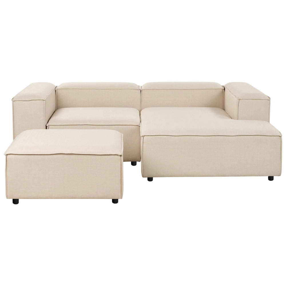 Divano modulare moderno angolare a 3 posti lato sinistro con ottomana in poliestere Beige Gambe nere Soggiorno moderno