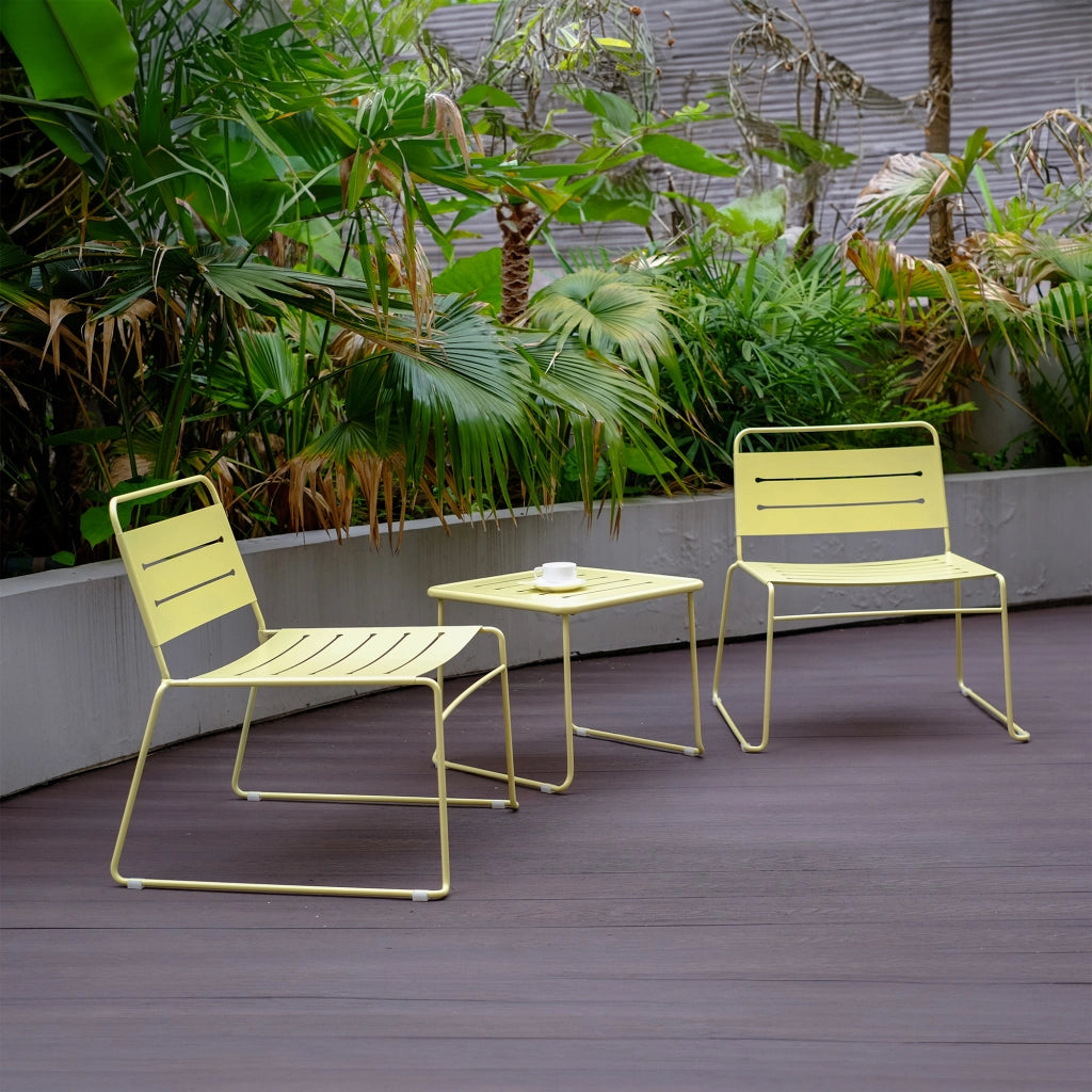 Set Andria di 3 Mobili da Giardino in Acciaio Tavolino e 2 Sedie - Giallo Vaniglia casa.pro