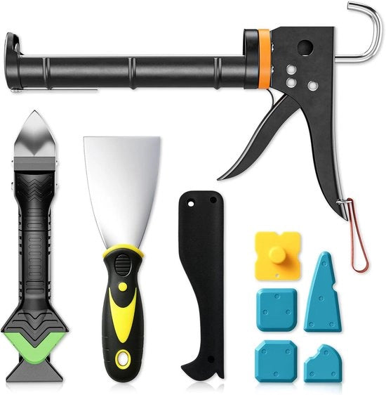 Kitset professionale 5-in-1 per la preparazione di superfici in bagno e doccia, comprensivo di pistola kit, schraper kit e raspa per la schiena.