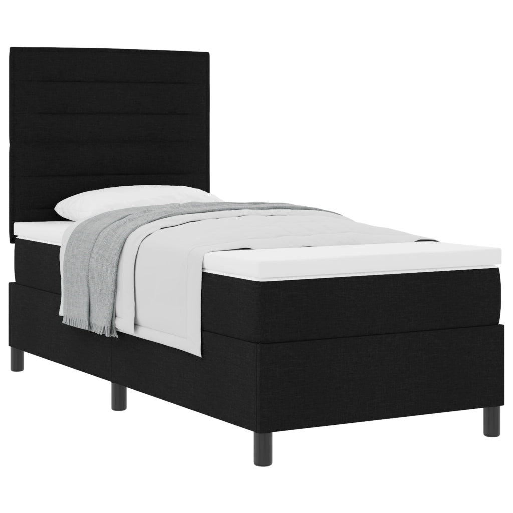 Letto con box spring e materasso nero singolo in tessuto
