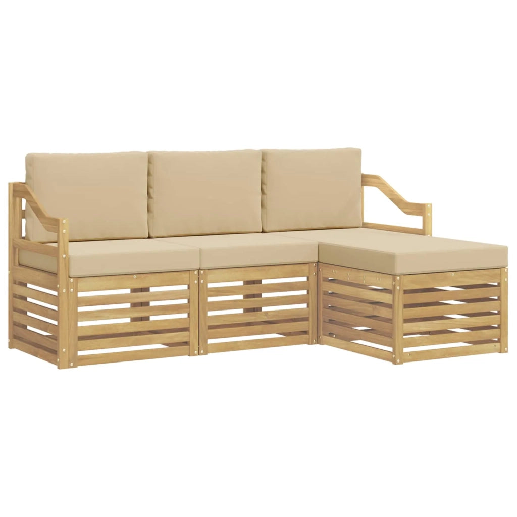 Set di divani da esterno 4 pcs Bianco e Beige Poliestere