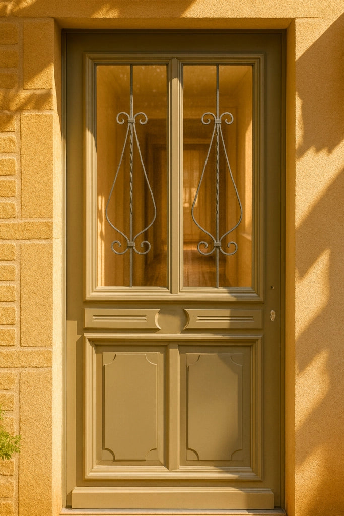 Porta d'ingresso in legno vitreo, Baptiste Vert Ral 7002, H,200xl,90 p, sinistra Cotes Tableau senza maniglia