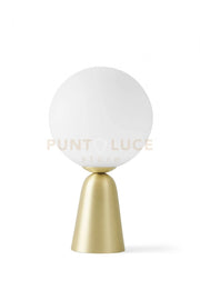 LUNAR LAMPADA DA TAVOLO PICCOLA D.12CM SFERA BIANCA MONTATURA OTTONE CON DIMMER ATTACCO G9