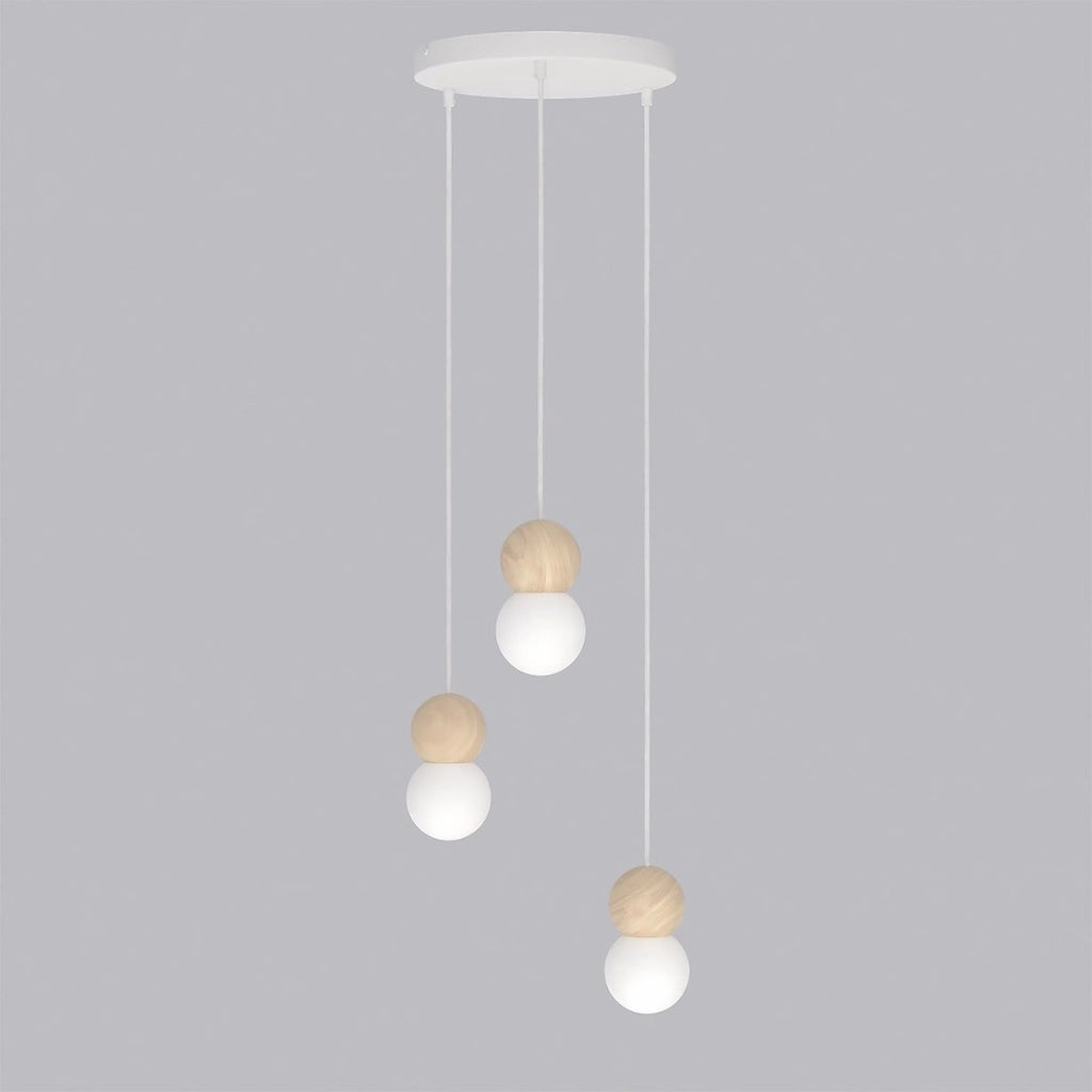 Lampada a sospensione LOOP in acciaio bianco e legno naturale