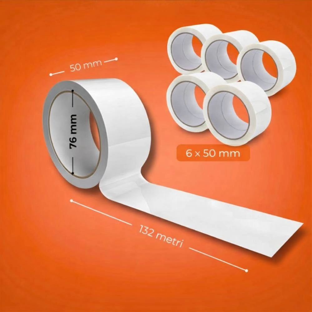 Kit 6 nastro adesivo silenzioso bianco 50x132m per imballaggi continui
