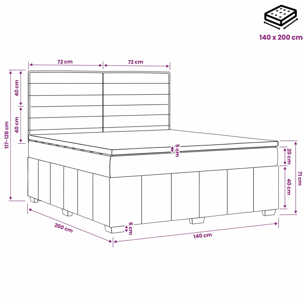 Letto Box Spring LED con Materasso Nero 140 x 200 cm Tessuto 3455614