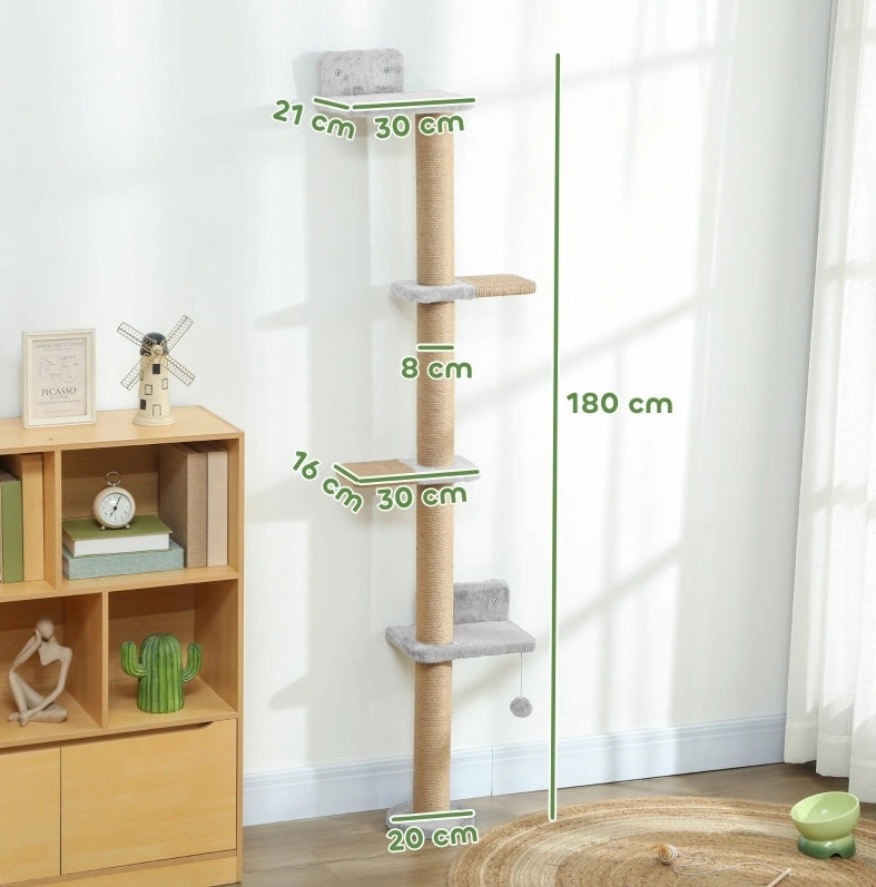 Tiragraffi da parete 48x21x180 cm in poliestere e sisal grigio chiaro –