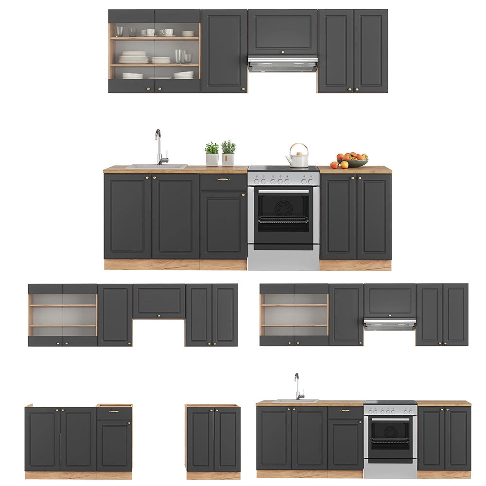 Vicco Cucina componibile Antracite Country House/oro Kraft Oak 240 cm , PL Rovere