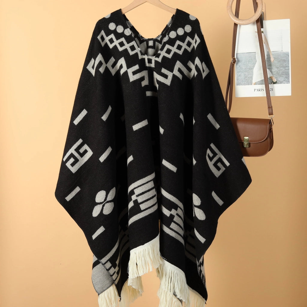 Sciarpa da viaggio da donna in stile vintage con frange, mantello esterno, cappa