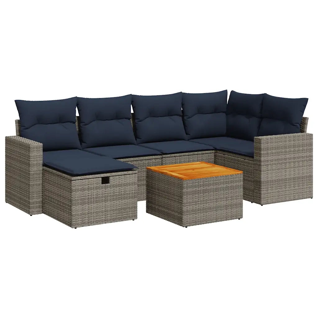 Set Divani da Giardino 7 pz con Cuscini Grigio in Polyrattan 3325792
