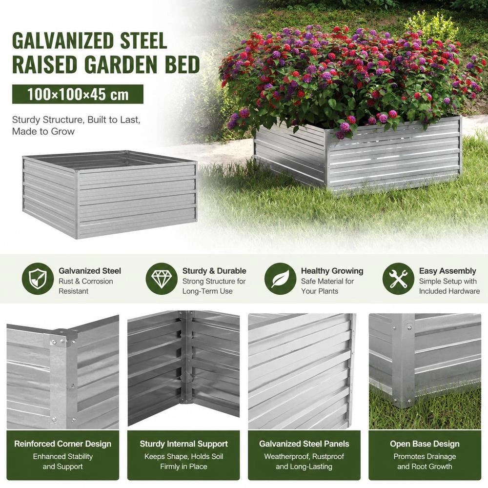 Garden Raised Bed 100x100x45 Cm Galvanized Steel Silver