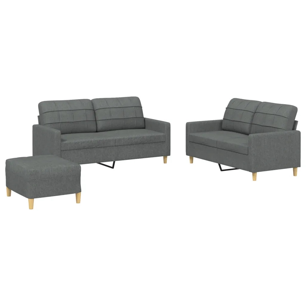 Set di Divani 3 pz con Cuscini Grigio Scuro in Tessuto 3201283
