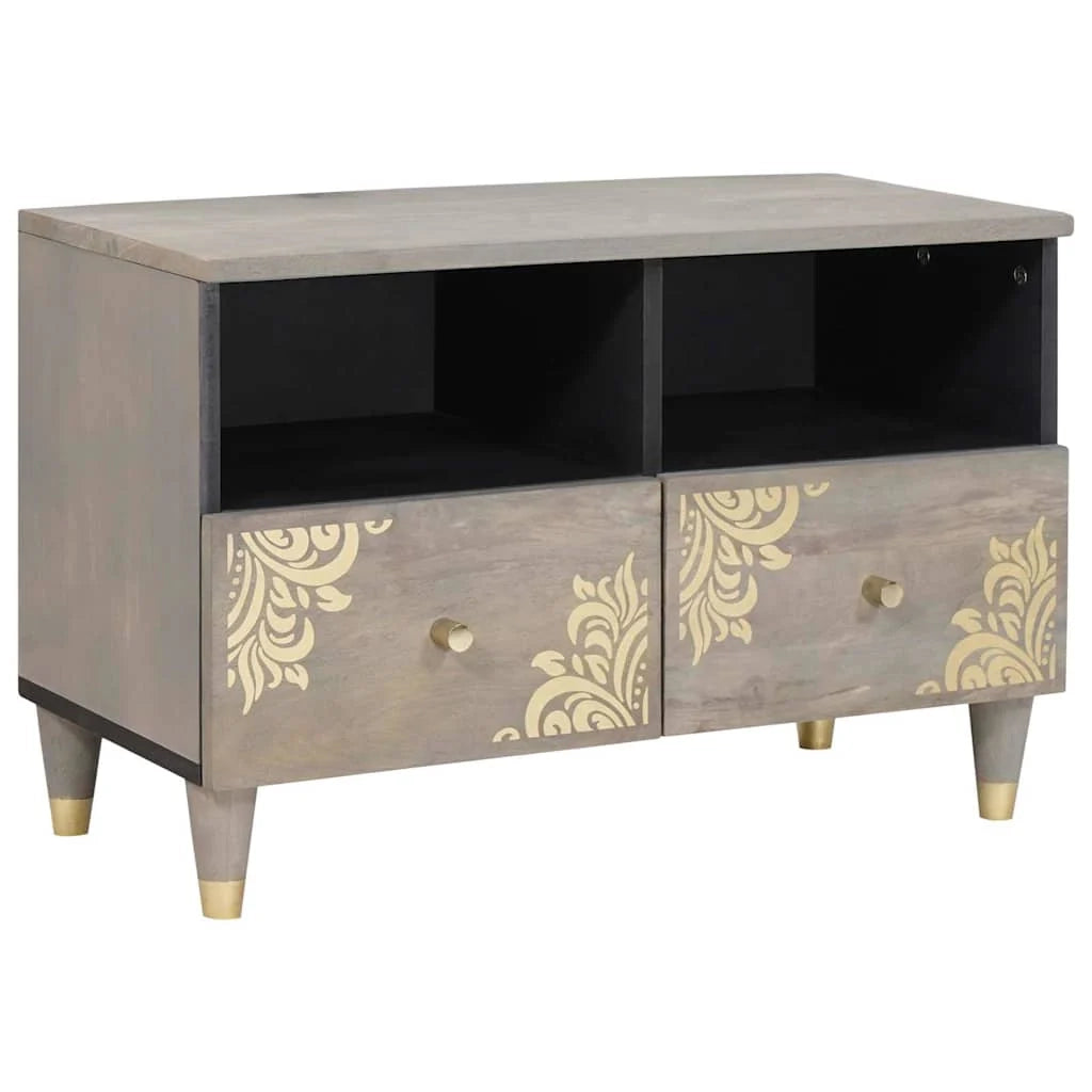 Mobile porta TV rettangolare moderno con contenitore 70 x 33 x 46 cm in legno massello di mango grigio 02_0057881