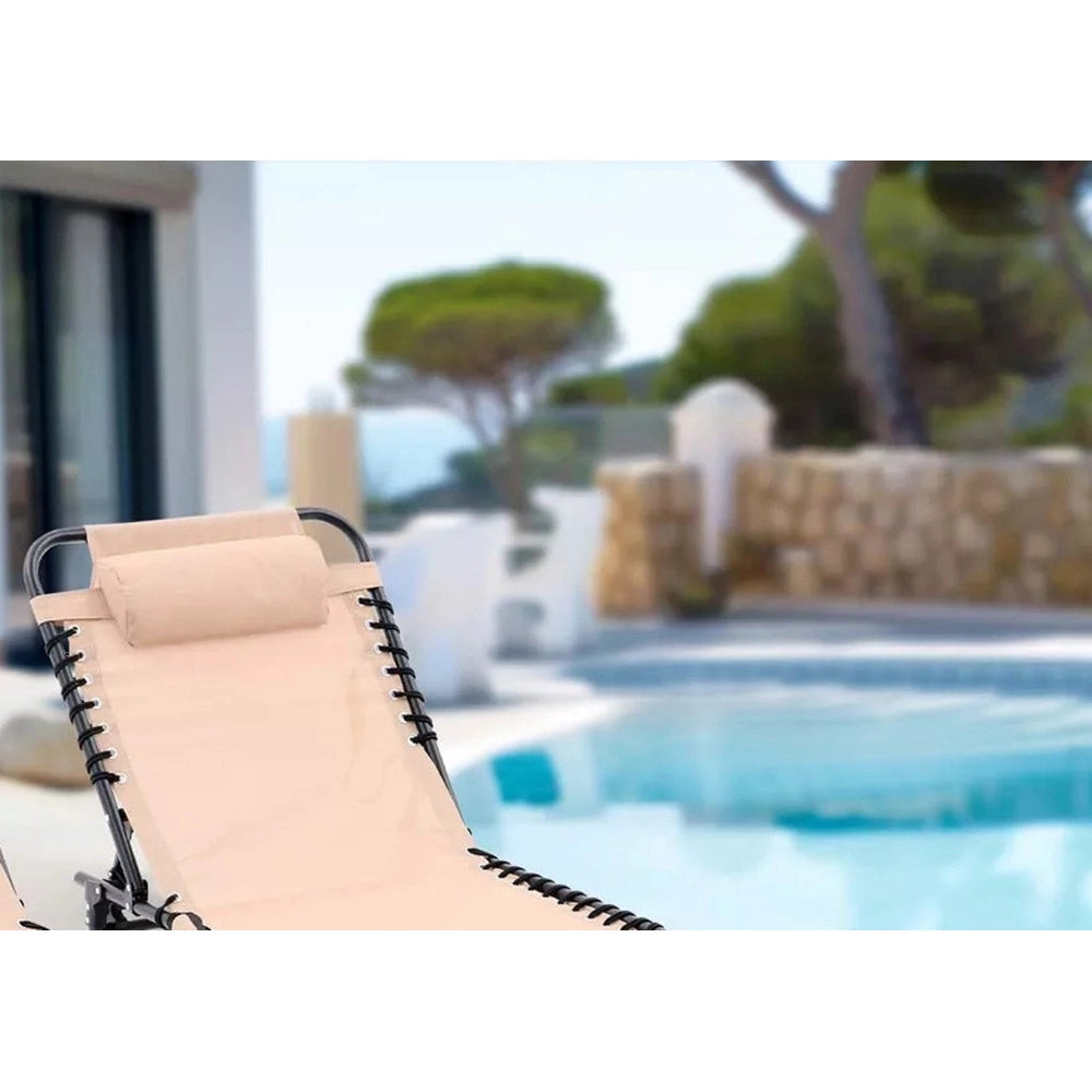 Trade Shop - Lettino Prendisole Sdraio Senza Parasole In Textilene Crema Reclinabile Giardino 483009 -