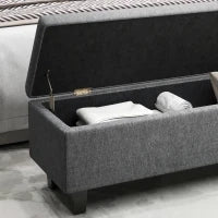 Panca Imbottita con Spazio di Archiviazione in Lino, con Gambe in Legno di Gomma, per Soggiorno, Camera da Letto, Ingresso, Grigio Scuro