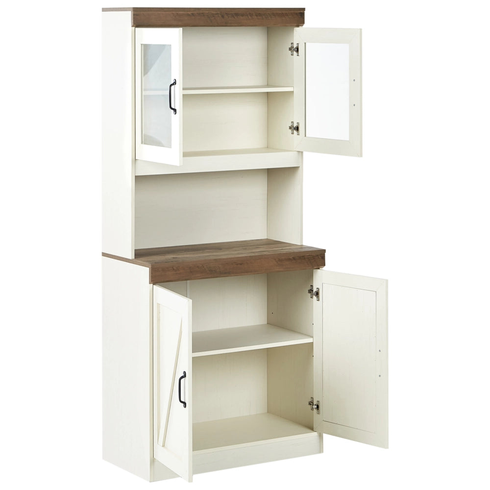 Credenza in truciolato bianco MDF con ripiani e frontale in vetro Sala da pranzo Cucina