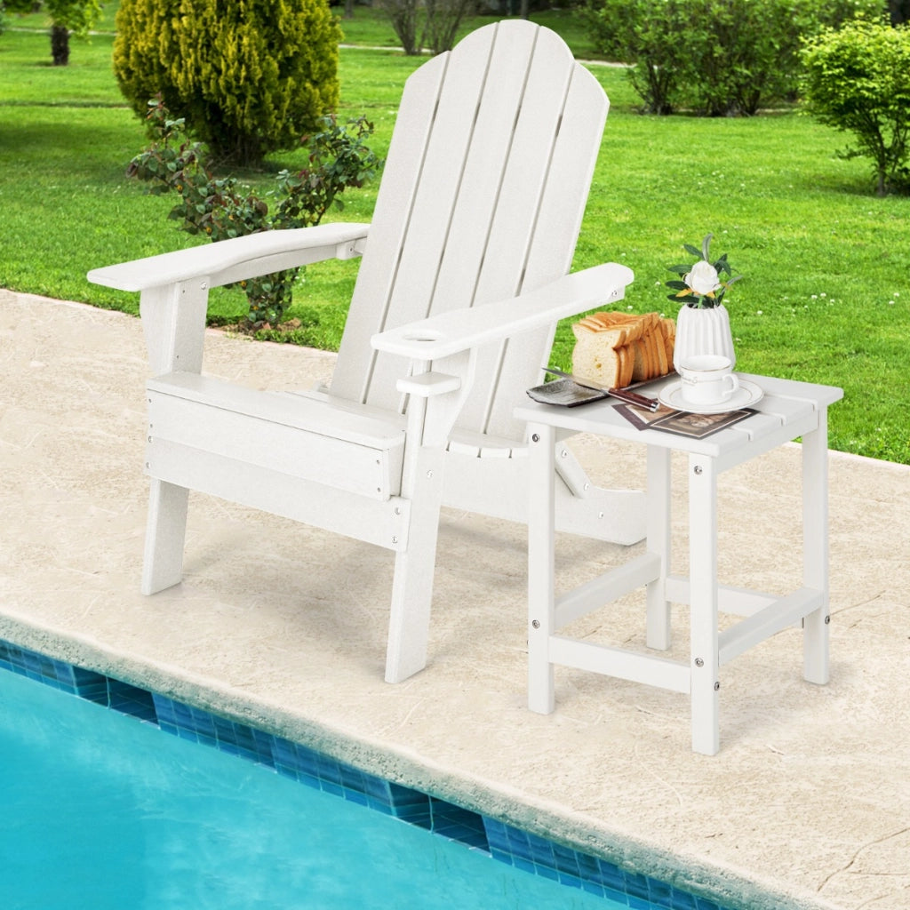 Tavolino da esterno in HDPE resistente alle intemperie, Tavolino adirondack quadrato per patio Bianco-Tavoli da esterno