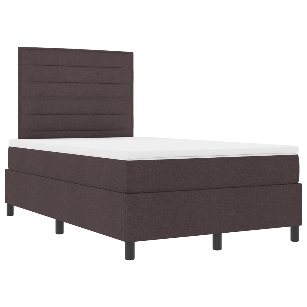 Letto Box Spring con Materasso Marrone Scuro Piccolo Matrimoniale Tessuto