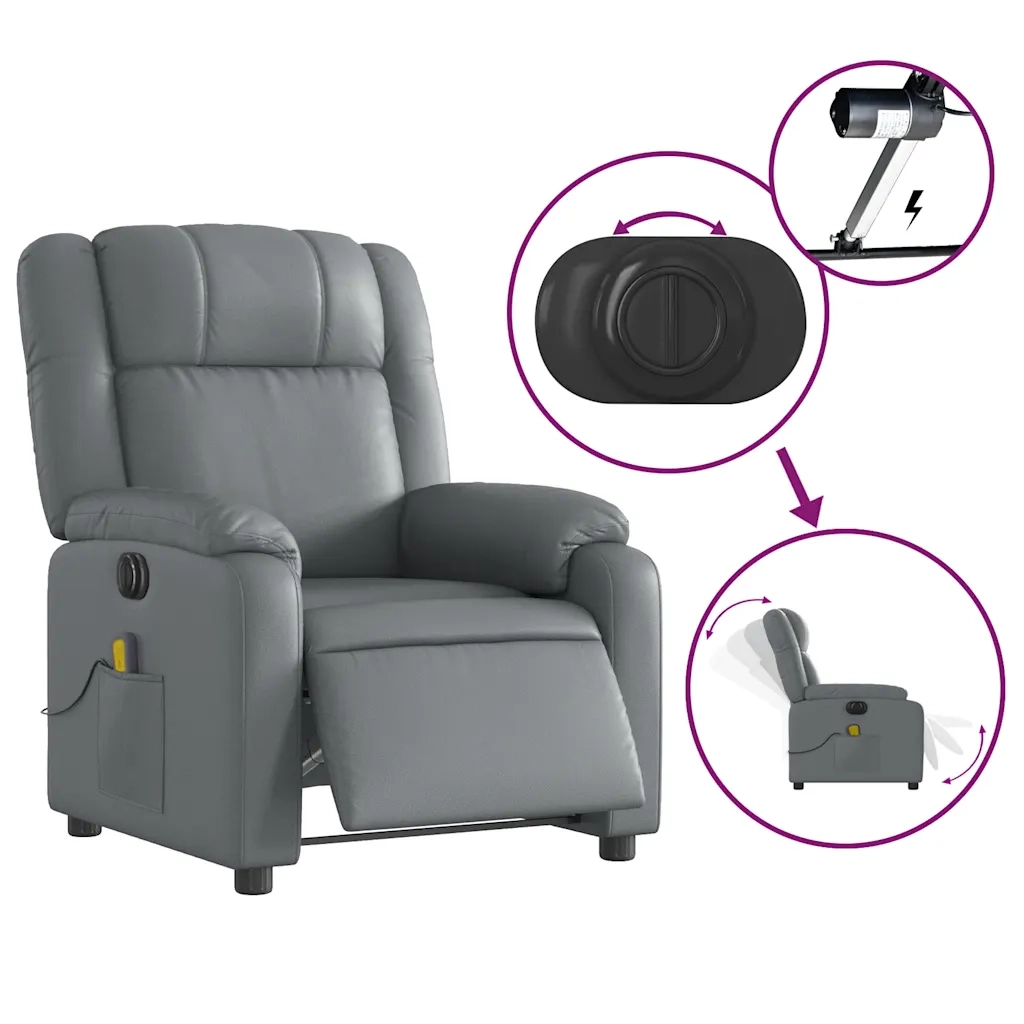 Poltrona Massaggiante | Sedia Relax Elettrica Reclinabile Grigio Similpelle